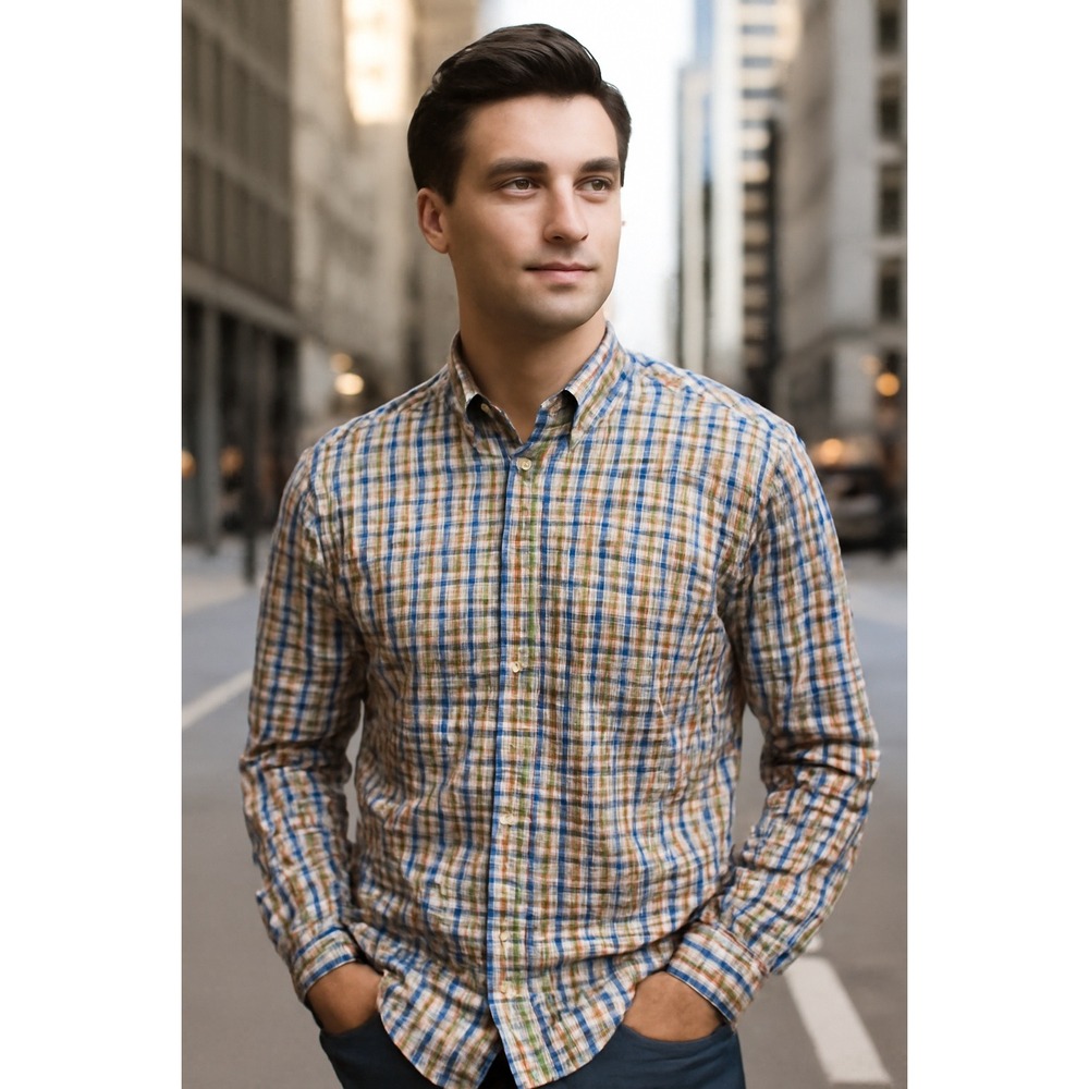 Saddlebred Mens Button Down Shirt Long Sleeve Plaid Checkered Cotton‎ Casual